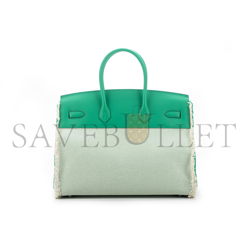 H**mes master birkin 35 swift and canvas mint green tassel silver buckle her082501it (35*25*17.5cm)